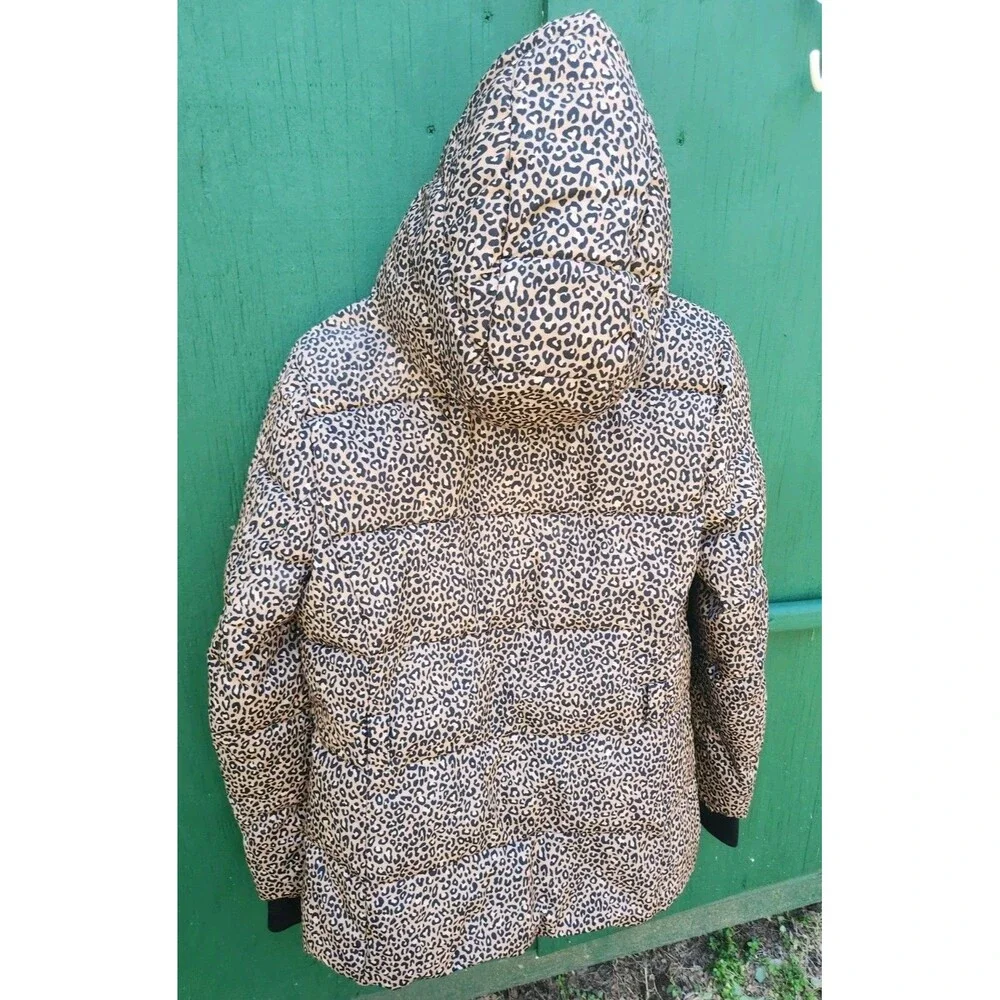 Michael Kors Women's Hooded Leopard Print Puffer Coat Jacket Small Zipper & Snap